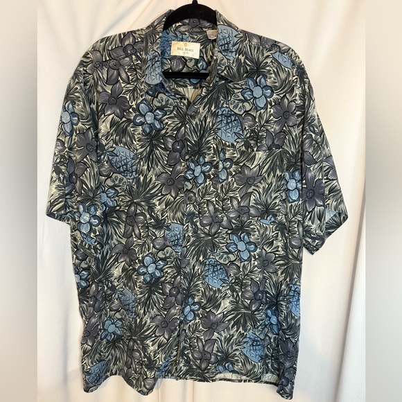 bill blass Other - Vintage Bill Blass Silk Mens Size Large Blue Floral Hawaiian Shirt Short Sleeve